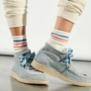Free People dusty blue suede ankle moccasin boots
